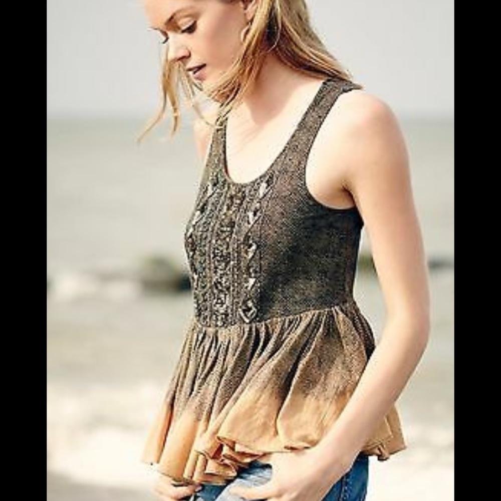Anthropologie Akemi+Kin beaded sequin peplum tank